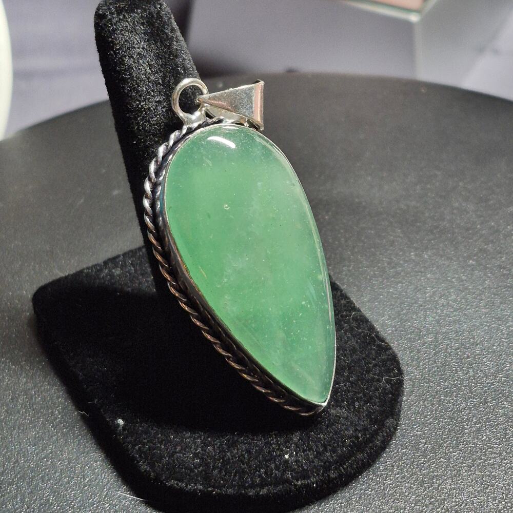 Genuine Aventurine Pendant Necklace, Hand Set 925 Silver, Free 18" SS Chain